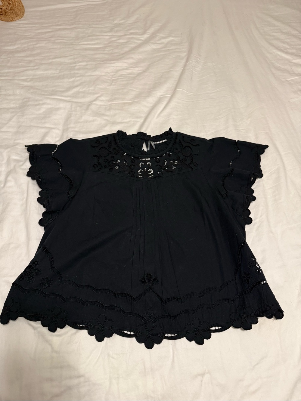 Anthropologie Black Eyelet Flutter Sleeve Top